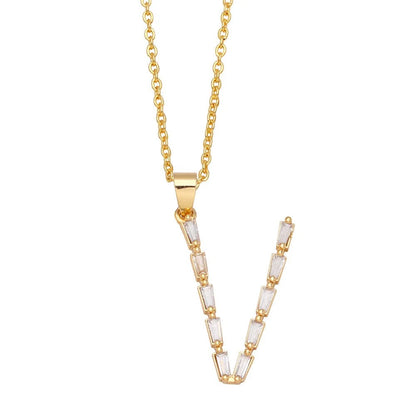 Baguette Crystal Letter A Necklace