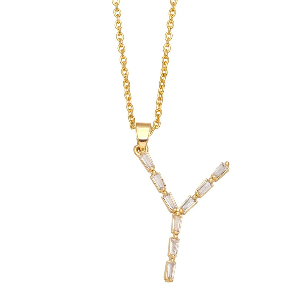 Baguette Crystal Letter A Necklace