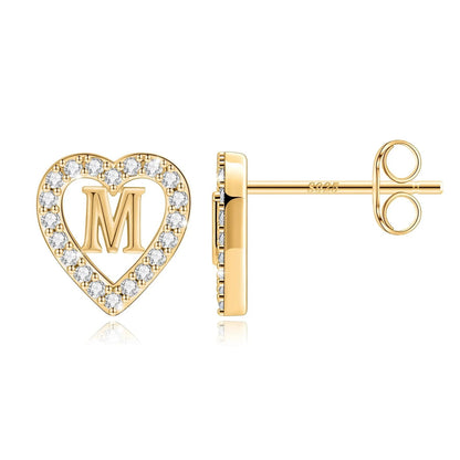 Crystal Initial Heart Stud Earrings