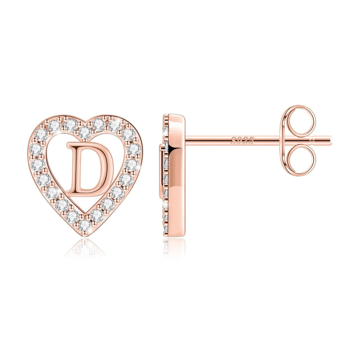 Crystal Initial Heart Stud Earrings