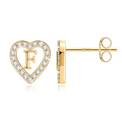 Crystal Initial Heart Stud Earrings