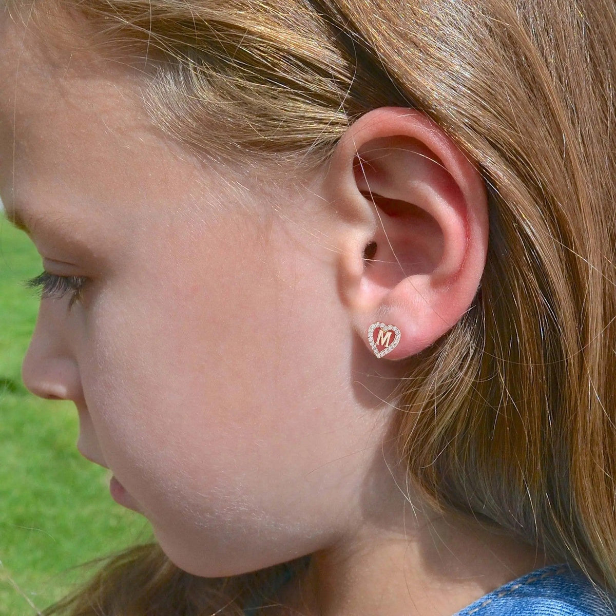 Crystal Initial Heart Stud Earrings