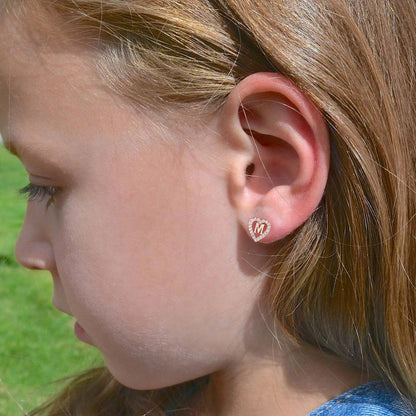Crystal Initial Heart Stud Earrings