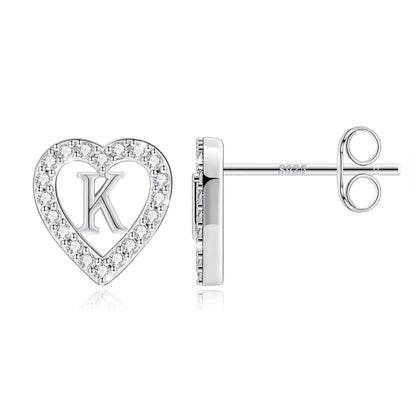 Crystal Initial Heart Stud Earrings