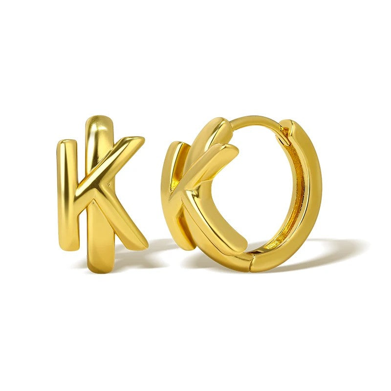 Gold Initial Letter Hoop Earrings