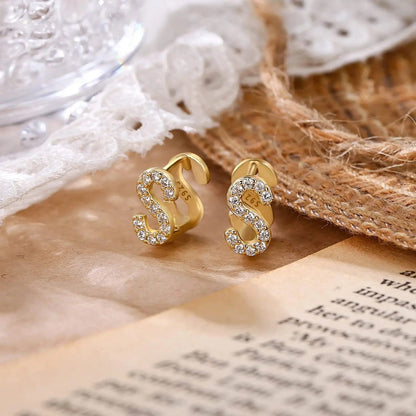 Crystal Initial S Huggie Earrings