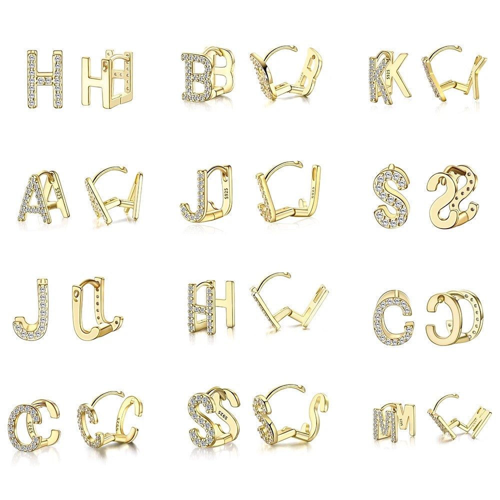 Crystal Initial S Huggie Earrings