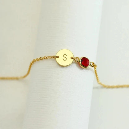 Initial Disc & Stone Bracelet