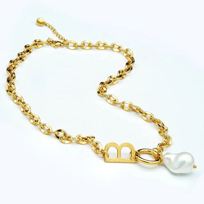 Letter B Pearl Link Necklace