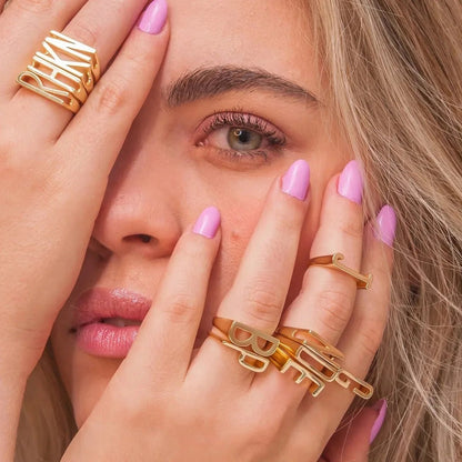 Pave Crystal Alphabet Ring Set