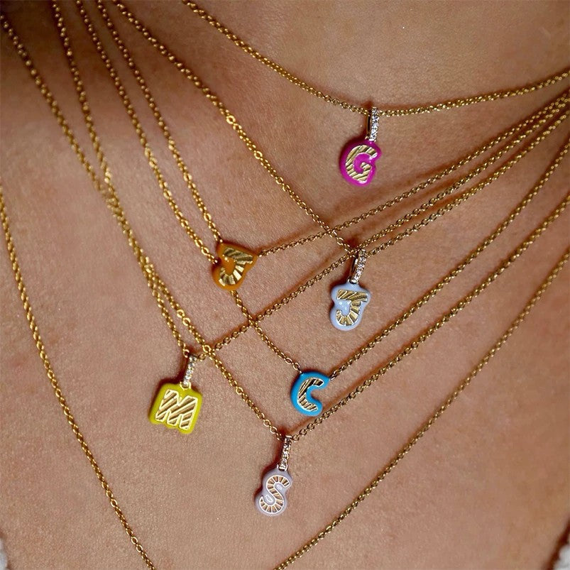 Rainbow Enamel Initial Pendant Necklace