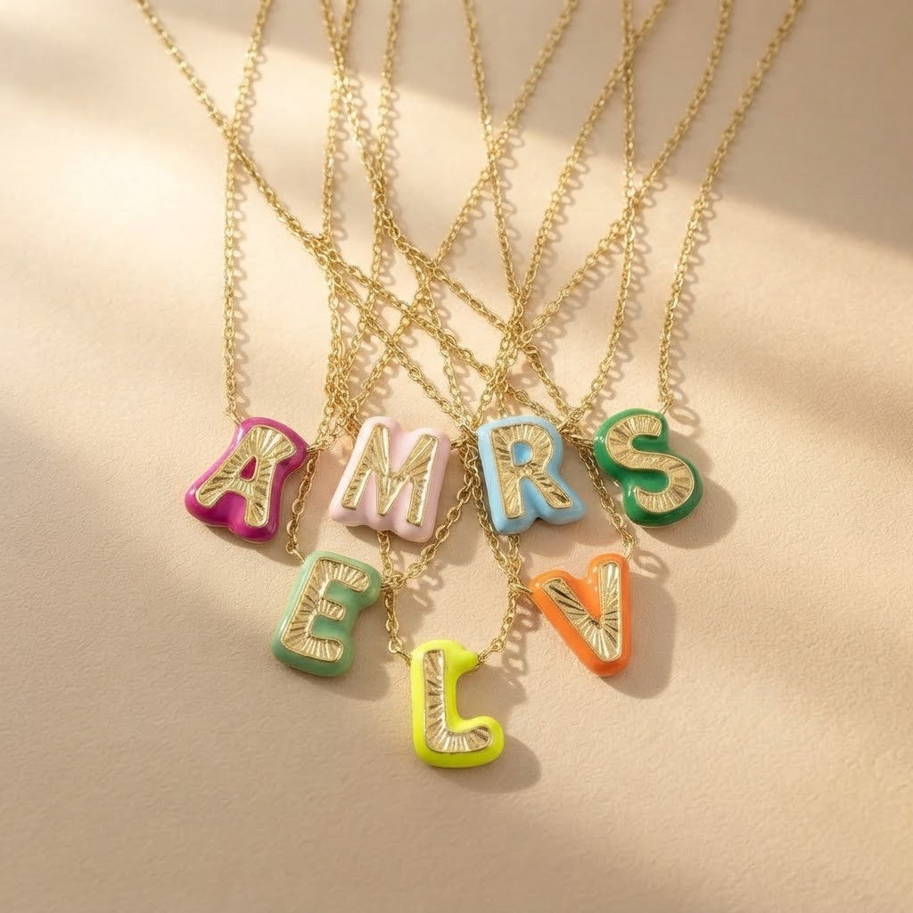 Rainbow Enamel Initial Pendant Necklace