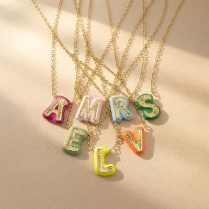 Rainbow Enamel Initial Pendant Necklace
