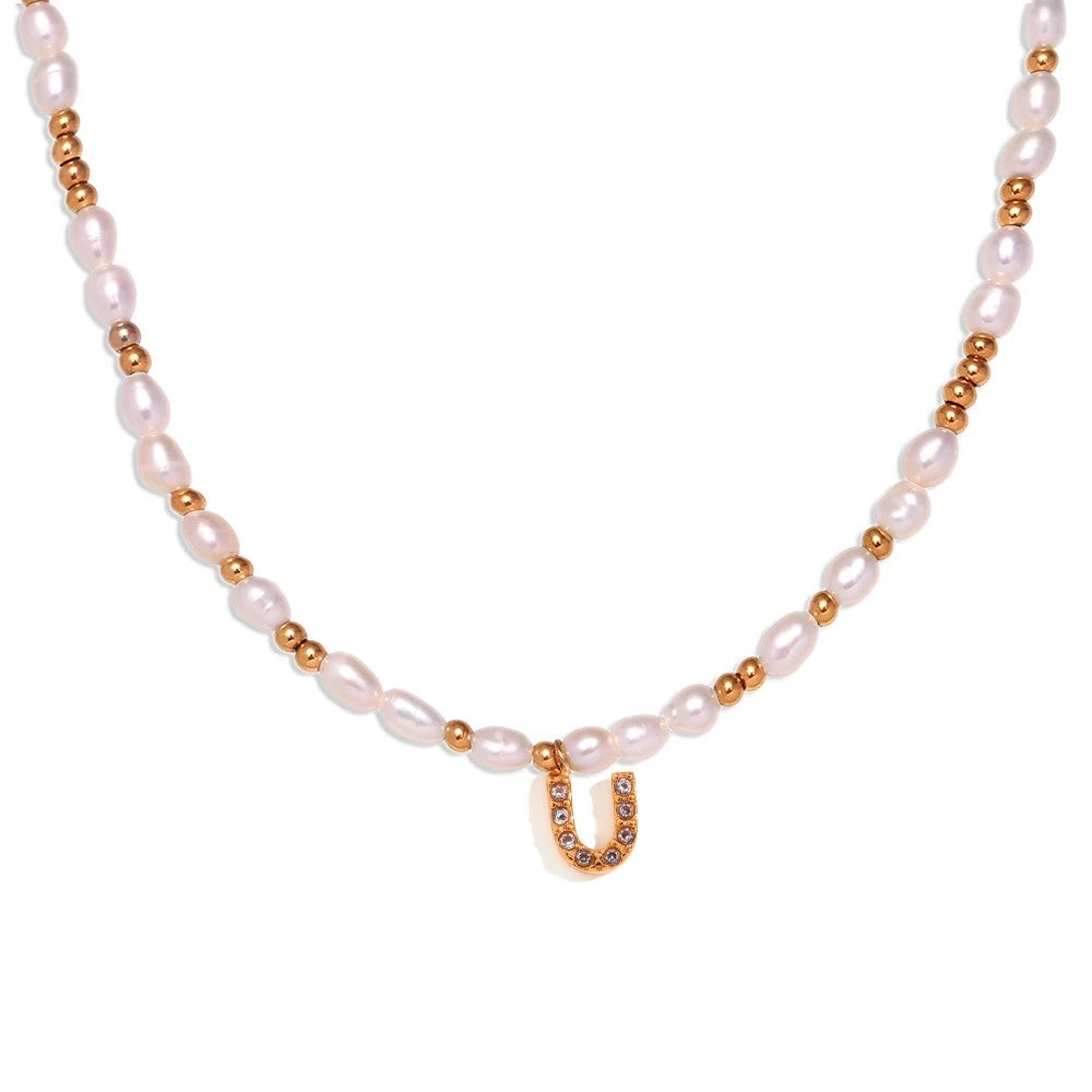 Pearl Initial Letter Necklace