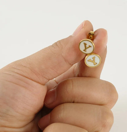 White Enamel Initial Letter Stud Earrings