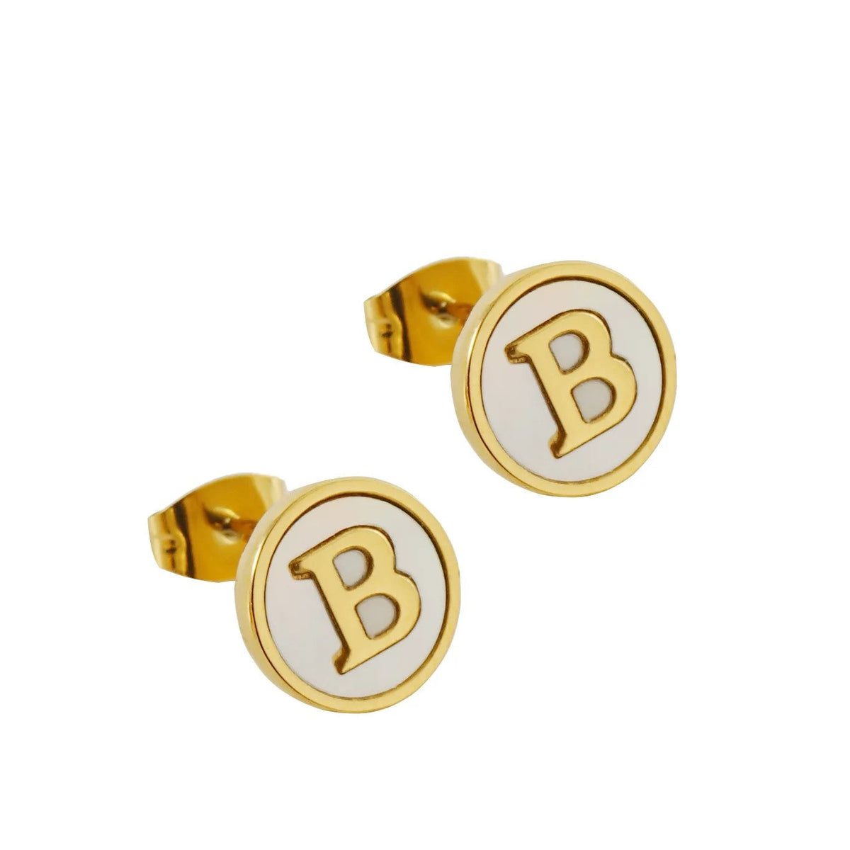 White Enamel Initial Letter Stud Earrings