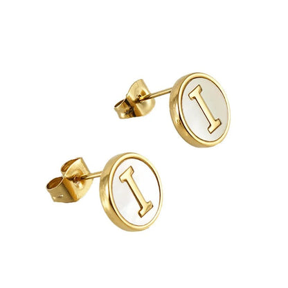 White Enamel Initial Letter Stud Earrings