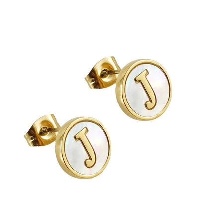 White Enamel Initial Letter Stud Earrings