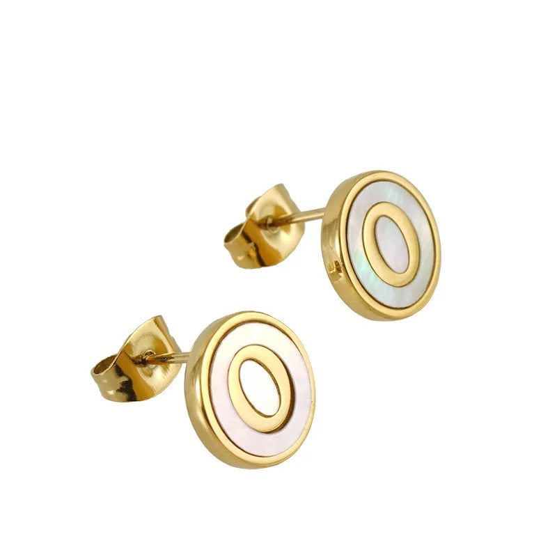 White Enamel Initial Letter Stud Earrings