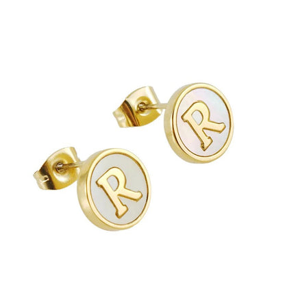 White Enamel Initial Letter Stud Earrings