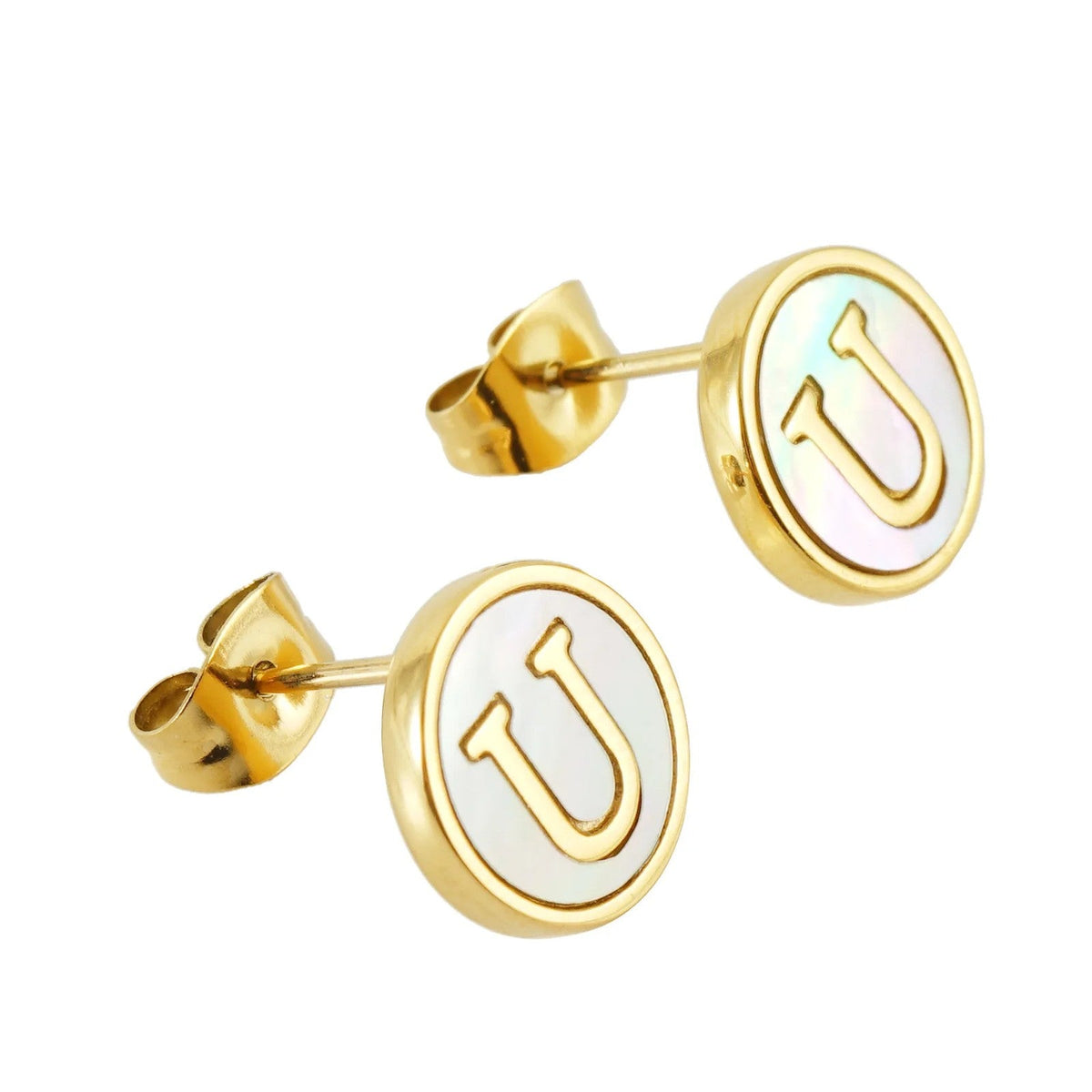 White Enamel Initial Letter Stud Earrings
