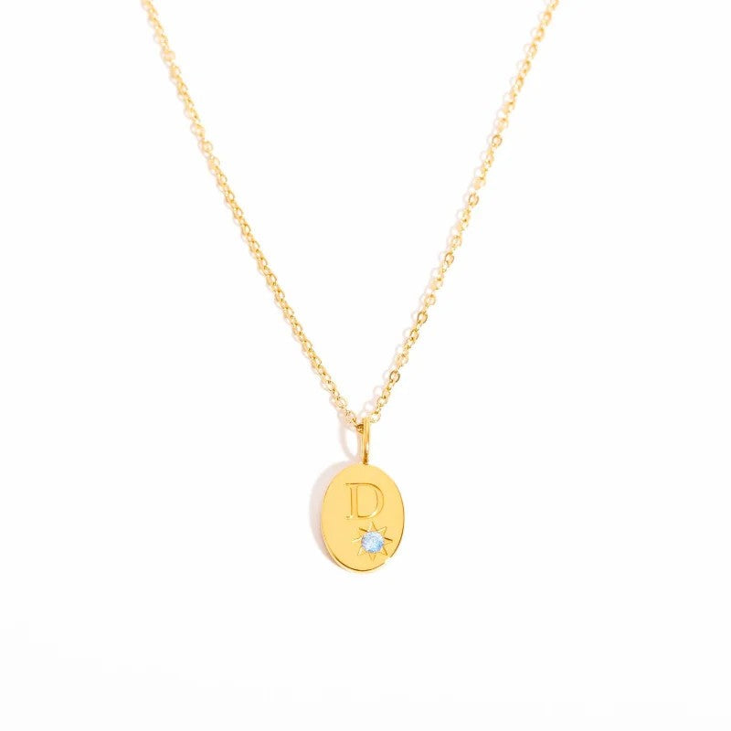 Zircon Initial Oval Necklace