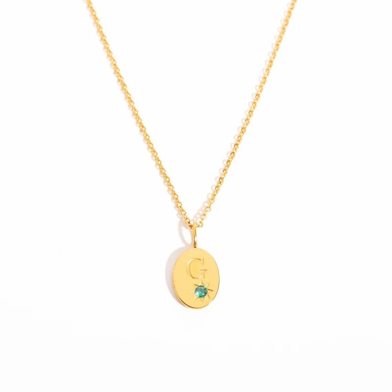 Zircon Initial Oval Necklace