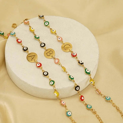 Colorful Evil Eye Initial Bracelet