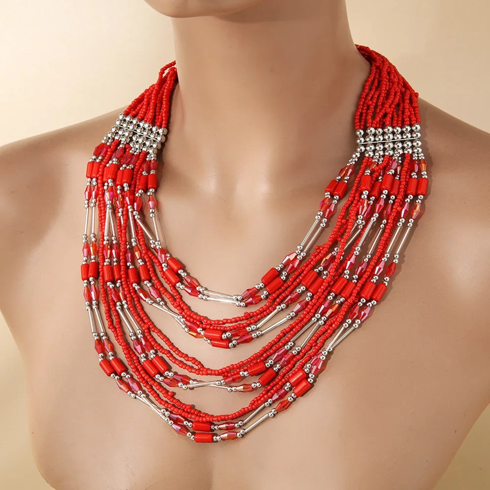 Layered Beaded Statement Necklace
