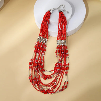 Layered Beaded Statement Necklace