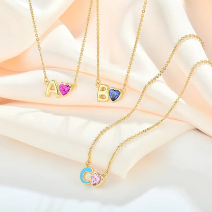 Enamel Initial Heart Necklace