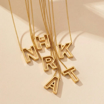 Hollow Block Letter Initial Necklace