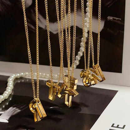 Hollow Block Letter Initial Necklace