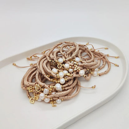 Pearl Initial Wax Cord Bracelet