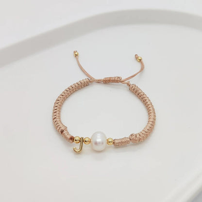 Pearl Initial Wax Cord Bracelet