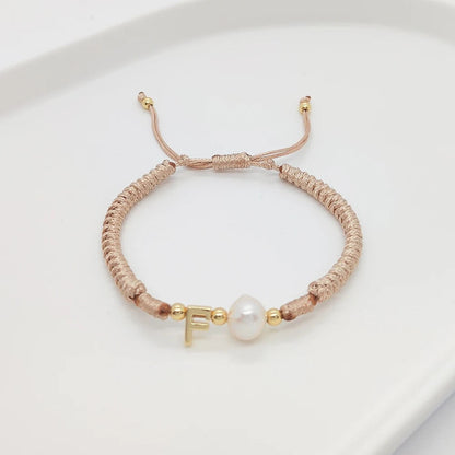 Pearl Initial Wax Cord Bracelet