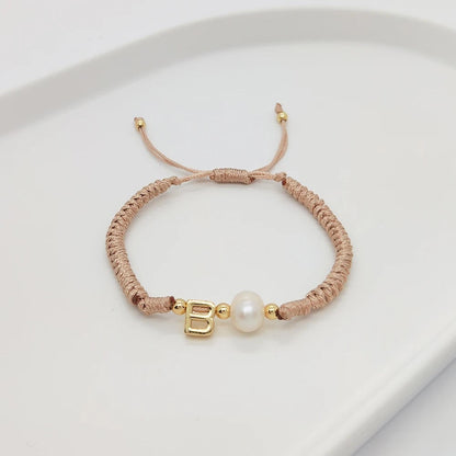 Pearl Initial Wax Cord Bracelet
