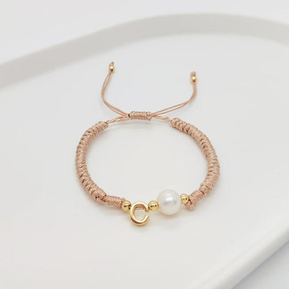 Pearl Initial Wax Cord Bracelet