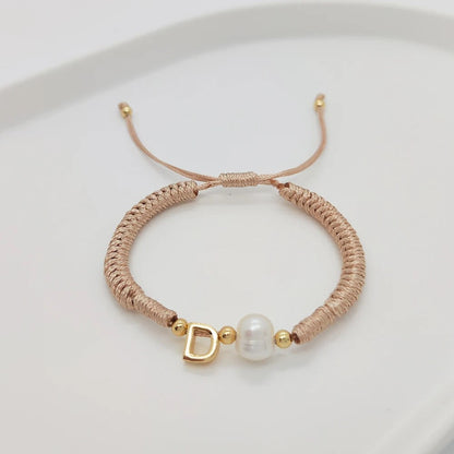 Pearl Initial Wax Cord Bracelet