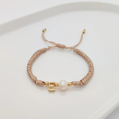 Pearl Initial Wax Cord Bracelet