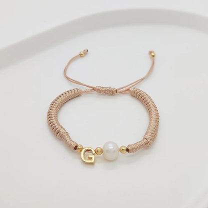 Pearl Initial Wax Cord Bracelet