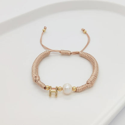Pearl Initial Wax Cord Bracelet