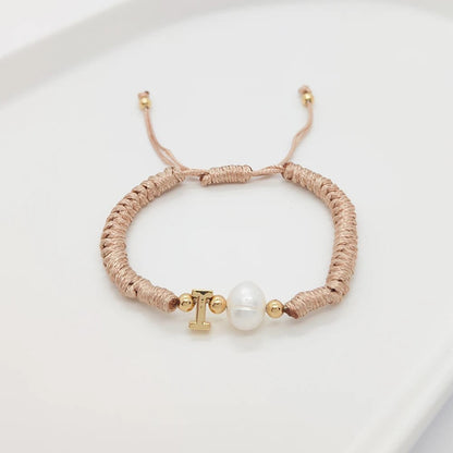 Pearl Initial Wax Cord Bracelet