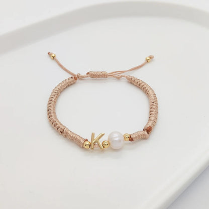 Pearl Initial Wax Cord Bracelet