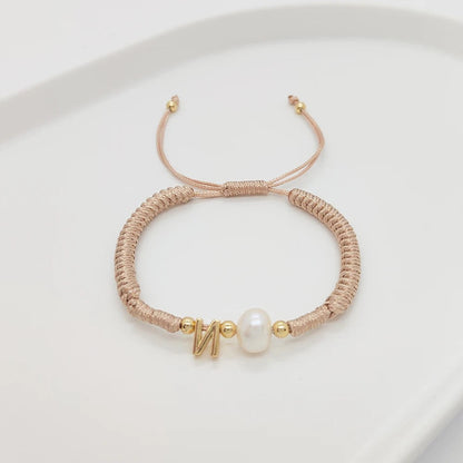 Pearl Initial Wax Cord Bracelet