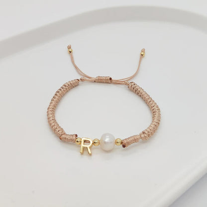 Pearl Initial Wax Cord Bracelet