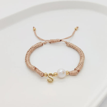 Pearl Initial Wax Cord Bracelet