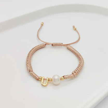 Pearl Initial Wax Cord Bracelet
