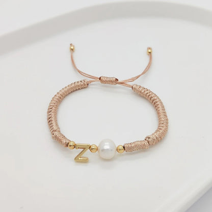 Pearl Initial Wax Cord Bracelet