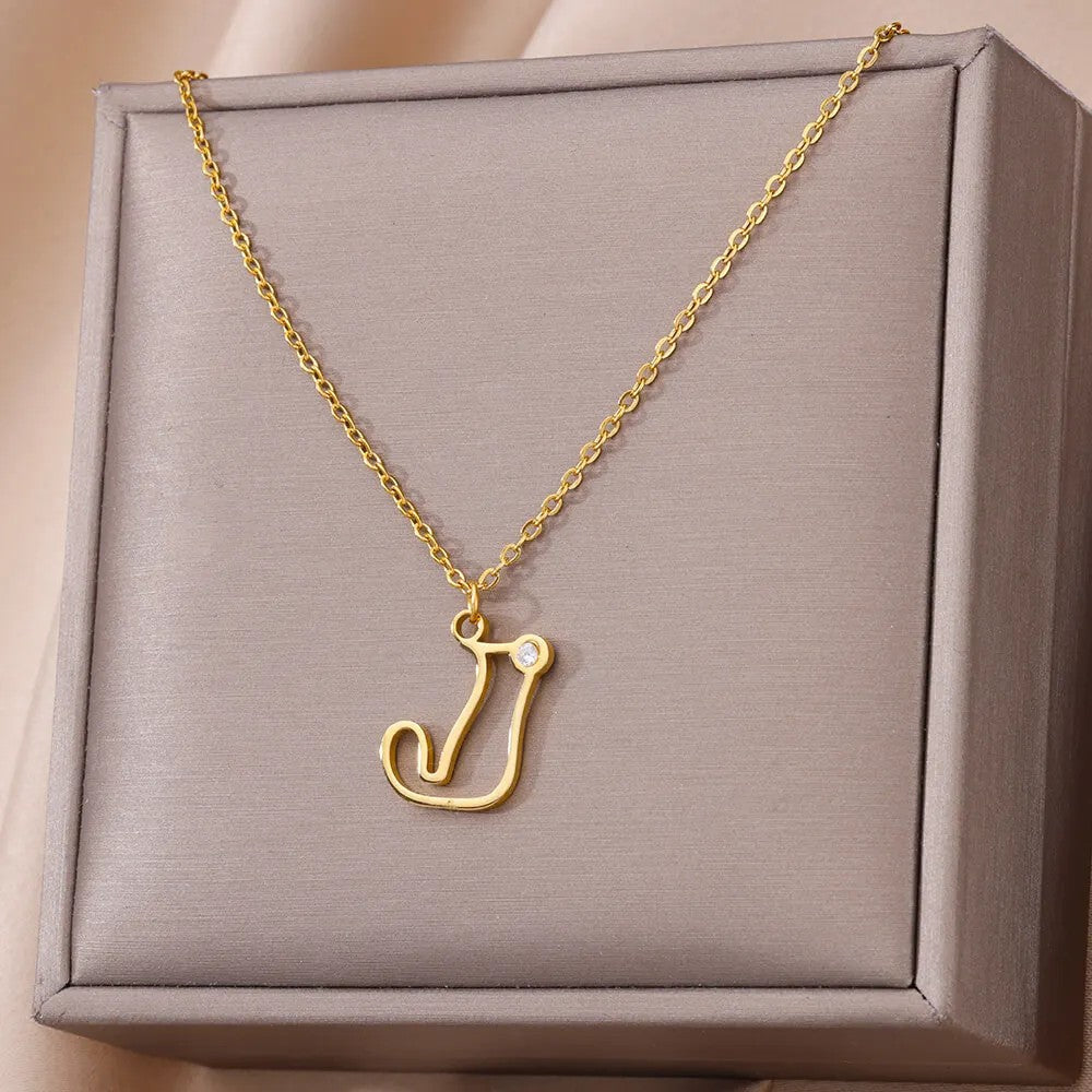 Crystal Initial Outline Necklace